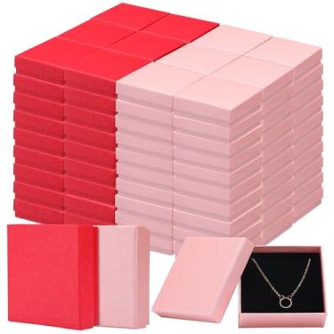 Imagem de Tenceur 100 caixas de presente de joias de Natal a granel caixas de papelão para colar brinco pulseira pacote de armazenamento (vermelho, rosa, 9 x 8,9 x 3 cm)