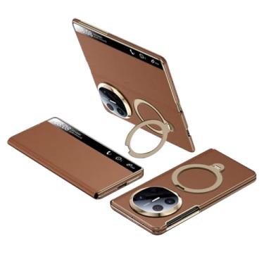 Imagem de FWYANZH Capa de couro para Huawei Mate X6, Smart Clear View Window Flip Cover Ring Stand Holder Magnetic Closure Full Shockproof Protection Shell, marrom, Mate X6