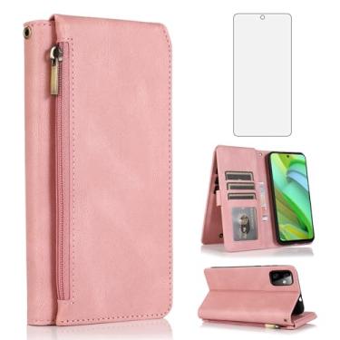 Imagem de Asuwish Compatível com Motorola Moto G Power 5G 2023 Capa carteira protetora de tela de vidro temperado e zíper de couro retrô com suporte para cartão acessórios para celular GPower G5 feminino ouro