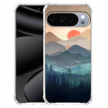 Imagem de Nsyosio Capa de montanha e nascer do sol para Google Pixel 10/10 Pro, pintura de cenário natural, capa protetora de TPU macio exclusiva, px10