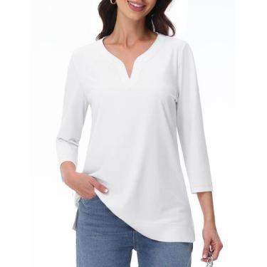 Imagem de Blusa túnica YUCOLEN de manga 3/4 com decote em V  branca tamanho GG