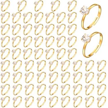Imagem de Yolev 72 anéis de diamante de ouro, anéis falsos, ajustáveis, anéis de noivado falsos, anel de plástico para chá de panela, lembrancinhas de festa de casamento, enfeites de cupcake