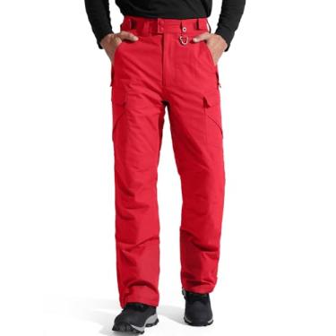 Imagem de FREE SOLDIER Calças masculinas impermeáveis com isolamento de neve inverno esqui snowboard calças com bolsos com zíper (vermelho XX-Grande (46-48)/34L)