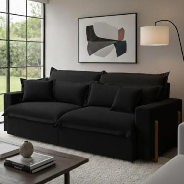 Imagem de Sofá Cama Retrátil e Reclinável Dubai com Molas Ensacadas, 2,50m. (Preto)