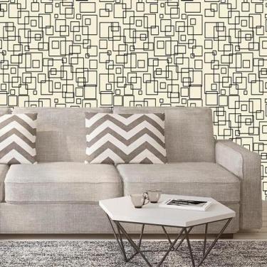 Imagem de Papel De Parede Geométrico Amarelo E Quadrados Preto Adesivo - LRP