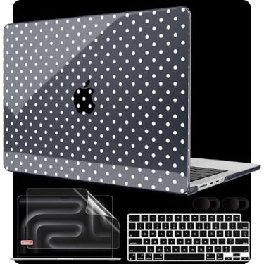Imagem de MEEgoodo Capa para MacBook Pro de 14 polegadas (M5/M4/M3/M2/M1) 2025 2024 2023 2021, capa serve para modelos A3434/A3112/A3401/A3185/A2918/A2992/A2779/A2442 Pro/Max, bolinhas brancas