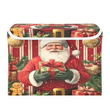 Imagem de SEHANY Cestas de armazenamento de Papai Noel de Natal com tampas, organizador de caixas de armazenamento de tecido para armário de roupas, cobertor de escritório, berçário, 42 x 32 x 30 cm