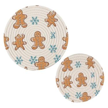 Imagem de Blueangle 2 peças de suporte de panela de biscoito de gengibre - conjunto de pegadores de panela de tecido redondo - almofadas quentes trançadas de algodão - porta-copos - tapetes de mesa para