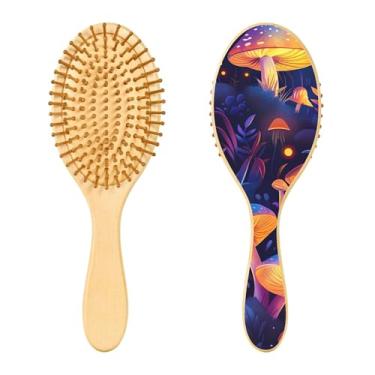 Imagem de SEHANY Escova de cabelo de madeira Forest Mushroom para mulheres e homens, escovas de cabelo de cabeça redonda, escova de cabelo para massagem do couro cabeludo suave e desembaraçadora para todos os