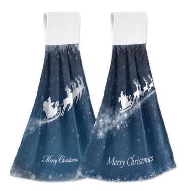 Imagem de Blueangle Pacote com 2 toalhas de gravata penduradas no trenó do Papai Noel - Toalhas de prato de veludo coral macias absorventes para cozinha e banheiro (434)