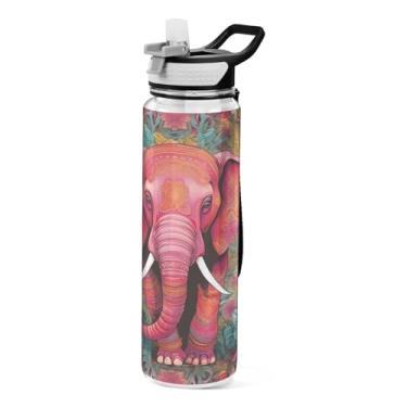 Imagem de ATTX Garrafa de água Paisley Elefante, 947 g, à prova de vazamento e livre de BPA, garrafas de água reutilizáveis de plástico Tritan para viagem, academia, corrida #246