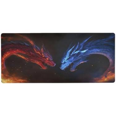 Imagem de SEHANY Red and Blue Dragons Tapete de mouse grande 80 x 30 cm antiderrapante para jogos com base de borracha de 3 mm de espessura, protetor de mesa para laptop, mesa para jogadores, desktop