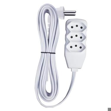 Imagem de Extensão Elétrica 3 Metros 3 Tomadas, Plug 90° (Chato) Ideal para Móveis e Sofá, Cabo 3x0,75mm, 10A, Padrão NBR 14136 e INMETRO, Branco (1 Metro)