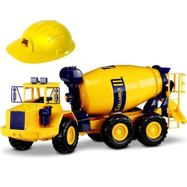 Imagem de Caminhão de Brinquedo Betoneira 70cm + Manivela para Girar e Capacete 