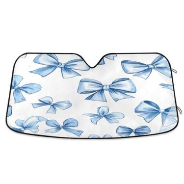 Imagem de ATTX Blue Bows Para-brisa de carro 144.8 cm x 80.0 cm Escudo solar universal com proteção UV, persiana de janela frontal automática dobrável para caminhões Sedans SUVs #120