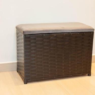 Imagem de Puff Baú Organizador 80 L Fibra Sintética com Assento Suede – Multiuso para Sala Quarto e Ambiente Decorativo (PRETO/CINZA)