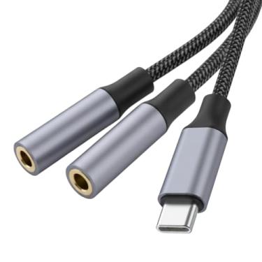 Imagem de HOSONGIN USB C para divisor de fone de ouvido fêmea duplo de 3,5 mm, adaptador de conector de áudio tipo C para iPhone, iPad Pro, Galaxy S24, Pixel e mais - 0,9 pés