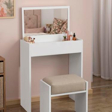 Imagem de Penteadeira Camarim Branca com Espelho Grande Mesa Maquiagem Quarto Feminino Moderna Luxo