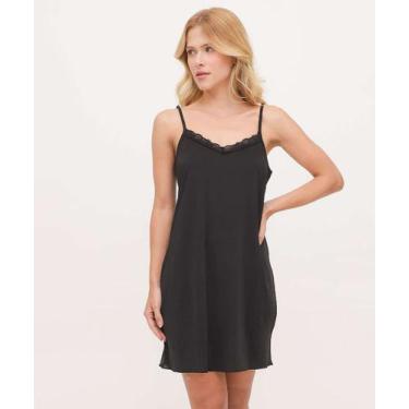 Imagem de Camisola Liganete Recorte Renda Alças Finas Marisa-83081, Preto, GG