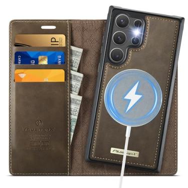 Imagem de PlusnapX Capa carteira para Samsung Galaxy S24 Ultra compatível com Magsafe, 2 em 1 couro PU flip com bloqueio de RFID, suporte para cartão, à prova de choque, capa magnética destacável para Galaxy