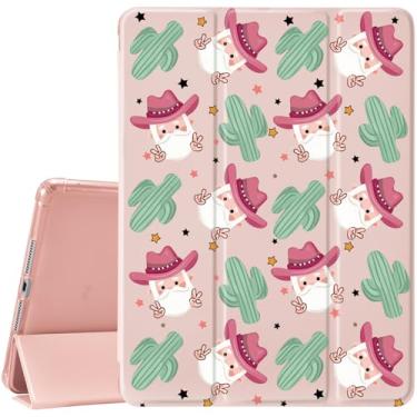 Imagem de MAYCARI Linda capa rosa de Papai Noel para iPad 10,9 polegadas 10º elegante capa de cacto ocidental para Ipad Auto Sleep/Wake antiderrapante à prova de choque capa traseira de couro TPU macio com