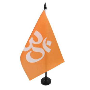 Imagem de Bandeira de mesa de religião hinduísmo 12 cm x 20.3 cm - bandeira de mesa hindu 21 x 14 cm - Bastão e base de plástico preto - AZ FLAG