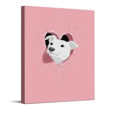 Imagem de CYFDYVT Impressão de arte de parede de cachorro fofo do Dia dos Namorados com design inovador de coração para decoração de casa romântica arte em tela rosa para quarto sala de estar 20 x 25 cm