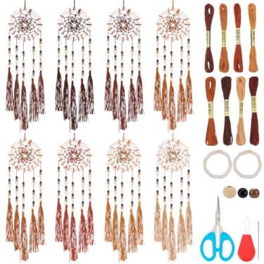 Imagem de INFUNLY 8 conjuntos de mini apanhadores de sonhos DIY de vime, kit de apanhadores de sonhos pequenos com instruções marrom, faça seu próprio apanhador de sonhos para decoração de casa e carro
