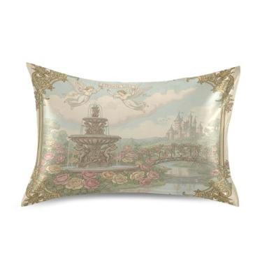 Imagem de SEHANY Lindas capas de almofada de seda Angel Cupid para cabelo e pele, capas de almofada de cetim respiráveis macias e refrescantes com fecho de envelope, tamanho king (50,8 x 66 cm)