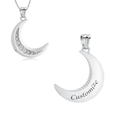 Imagem de AIWENXI Colares de urna em forma de lua para cinzas cristal lua cremação memorial cinzas pingente para homens mulheres animais de estimação/lembranças humanas colares, Aço inoxidável, Sem Pedra