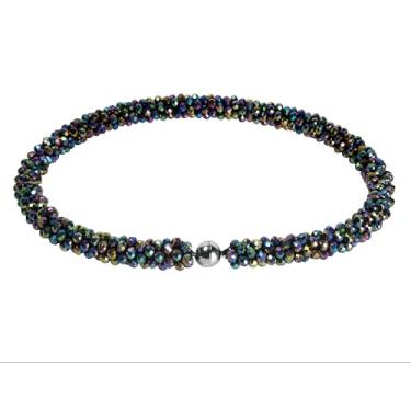 Imagem de Esbbela Colar de contas atadas à mão, gargantilha de cristal artificial para mulheres - fio de contas feito à mão com contas brilhantes Rondelle-43 cm, preto/vermelho/marrom, 17-18 inch, Cristal