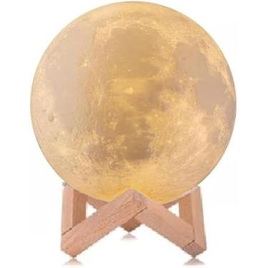 Imagem de Luminaria Lua Cheia 3D de Mesa com Suporte Led Sem Fio Decoração