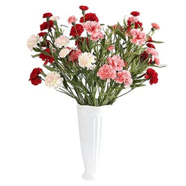 Imagem de LMJYU Flores artificiais para decoração de flores artificiais cravo com vaso de cerâmica flores artificiais para decoração de casa arranjo de flores artificiais para interior flores artificiais