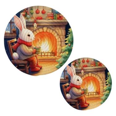 Imagem de Wassud Conjunto de trivet de Natal de coelho para pratos quentes, suportes redondos de algodão, almofadas quentes, porta-copos elegantes, decoração de cozinha e acessórios, 2 peças