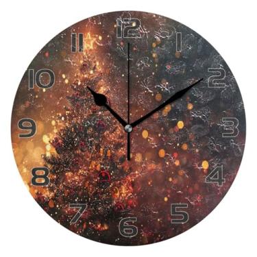 Imagem de YETTASBIN Relógio de parede de árvore de Natal, silencioso, sem tique-taque, operado por bateria, relógio redondo decorativo criativo para cozinha, sala de estar, banheiro, decoração de escritório em
