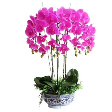 Imagem de Orquídea artificial com vaso de cerâmica orquídeas PU flor artificial 65 cm Phalaenopsis flores artificiais decoração flores artificiais falsas