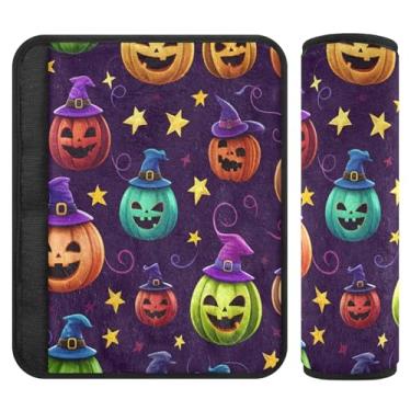 Imagem de Burbuja Capa colorida para cinto de segurança de carro Jack O Lantern Pumpkins Protetor de cinto de segurança de carro macio confortável para alça de ombro de assento, 1 par pequeno
