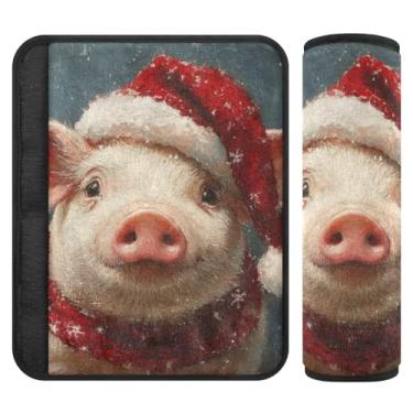 Imagem de Burbuja Capa para cinto de segurança de carro Christmas Pig Protetor de cinto de segurança de carro macio confortável para alça de ombro de assento de carro, 1 par médio
