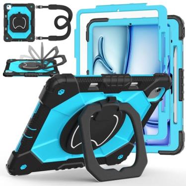 Imagem de Capa para iPad Air de 13 polegadas M3 2025/ M2 2024, Auorld para iPad Air 13 polegadas, capa M3 2025 com protetor de tela, suporte giratório de 360 graus, alça de ombro, suporte para lápis, preto e