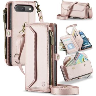 Imagem de Strapurs Capa tipo carteira compatível com Google Pixel 10/10 Pro com bloqueio de RFID, 10 cartões, couro sintético macio, alça de ombro magnética, fecho de correr, capa para celular adequada para