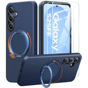 Imagem de JAME Capa para Samsung Galaxy S25 FE, compatível com Magsafe, 2 unidades, protetor de tela, suporte de anel, suporte de suporte, capa protetora de camada dupla à prova de choque para Galaxy S25 FE