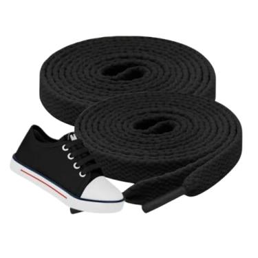 Imagem de Kit 2 Pares de Cadarços Chatos 110cm para Tênis Cores Preto e Branco Feitos de Algodão Substituição Ideal para Diversos Modelos de Calçados Esportivos ou Casuais Masculinos e Femininos Original