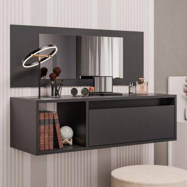 Imagem de Penteadeira Camarim Eva Suspensa Com Espelho 1 Porta - Ssx Multicoisas Preto