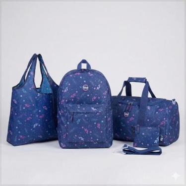 Imagem de Kit Rabisk Garden 3 Pçs Mochila + Mala Sacola + Shopbag Azul