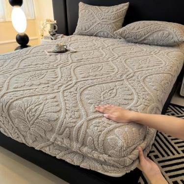 Imagem de Capa de colchão elástica de veludo macio, protetor de colchão quente e espesso, tecido respirável para decoração de cama e cinza confortável. ||200 x 220 cm