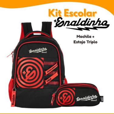 Imagem de Kit Enaldinho Mochila Costas e Estojo Triplo Escolar Infantil Juvenil 