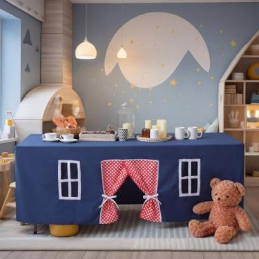 Imagem de Oudain Toalha de mesa grande de 3 m x 2,3 m, capa de barraca de mesa para casa de brincar em ambientes internos e externos para festa de aniversário, playground, sala de jogos, acessório (cores azul e