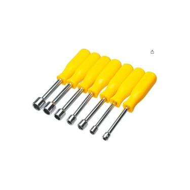 Imagem de Jogo de Chaves Canhão 7 Peças, 70mm, Cabo Plástico Ergonômico Amarelo, Aço, 3/16" a 1/2", 509g