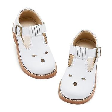 Imagem de Otter MOMO Sapatos Oxford para meninas pequenas Mary Jane sem cadarço uniforme escolar sapato social de festa, D757-branco, 16