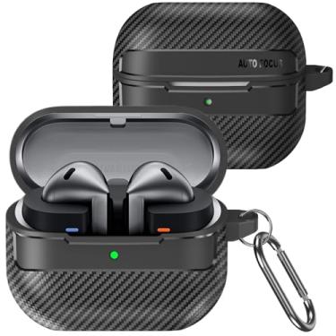 Imagem de Fofvccv Capa de textura de fibra de carbono para Samsung Galaxy Buds 3 e Galaxy Buds 3 Pro com chaveiro mosquetão, capa militar à prova de choque sem fio para Samsung Galaxy Buds 3/3 Pro XW preta